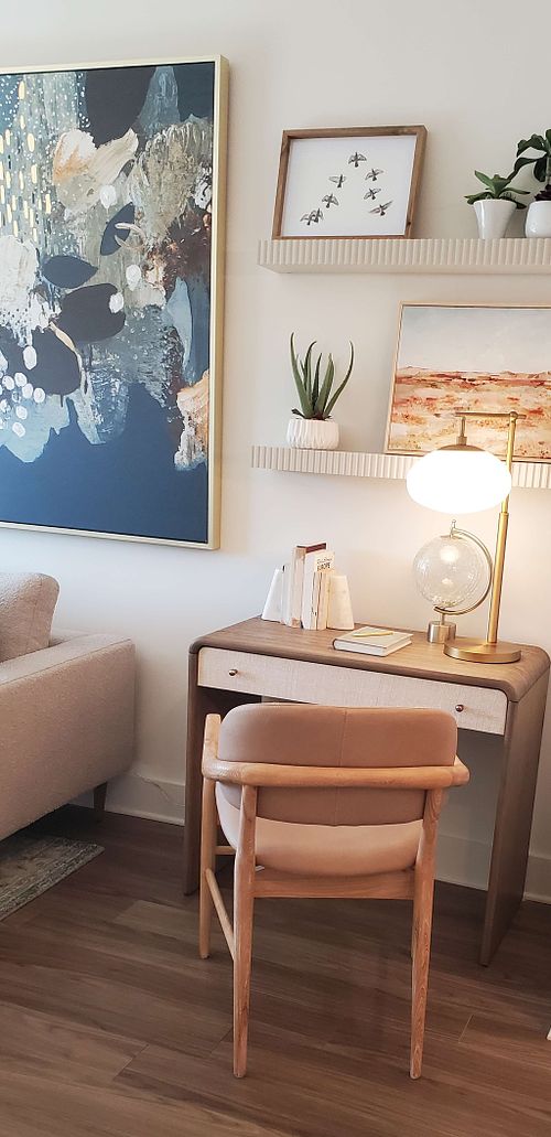 Chic workspace featuring contemporary art.