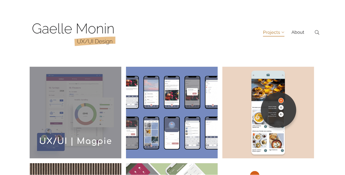 Sito web del portfolio UI/UX di Gaelle Monin