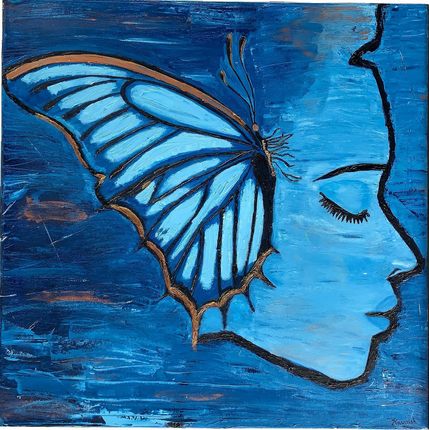 Original oil painting with impasto and sgraffito by Kawnish – abstract layered texture