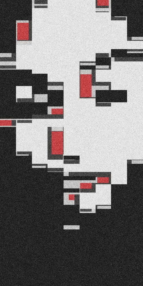 A pixelated version of the famous Monalisa is created using geometric shapes. The image features an abstract pattern with a limited color palette.