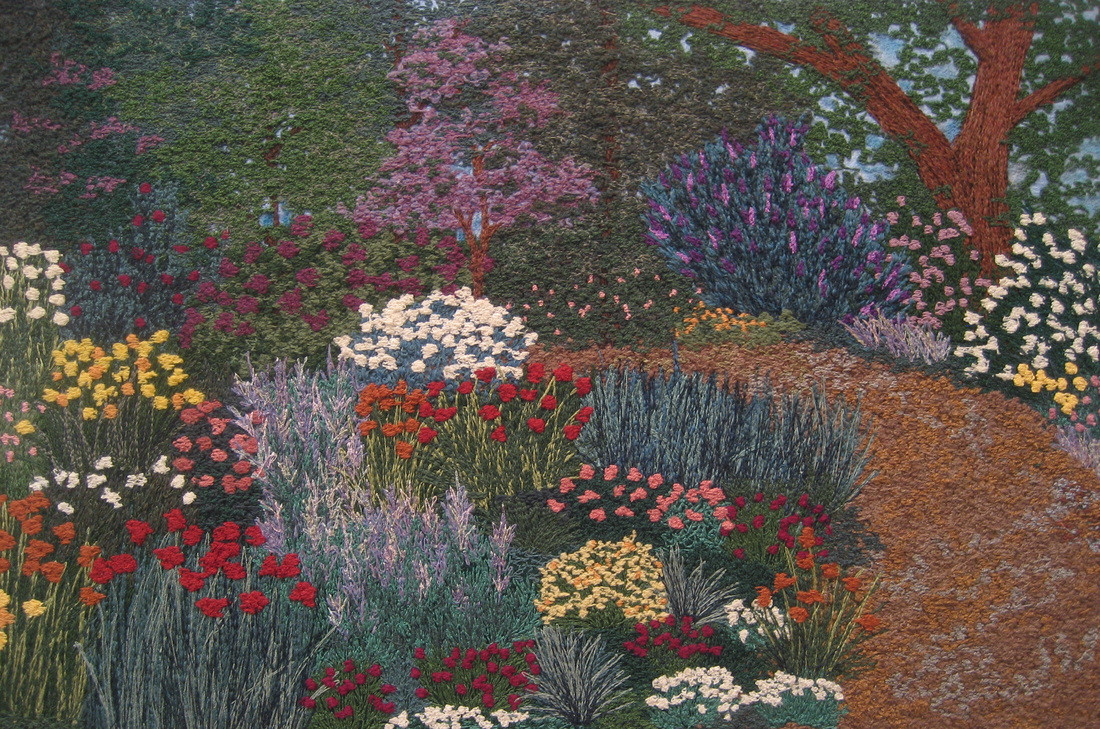 Fiber painting of summer flowers by Susan Levi-Goerlich