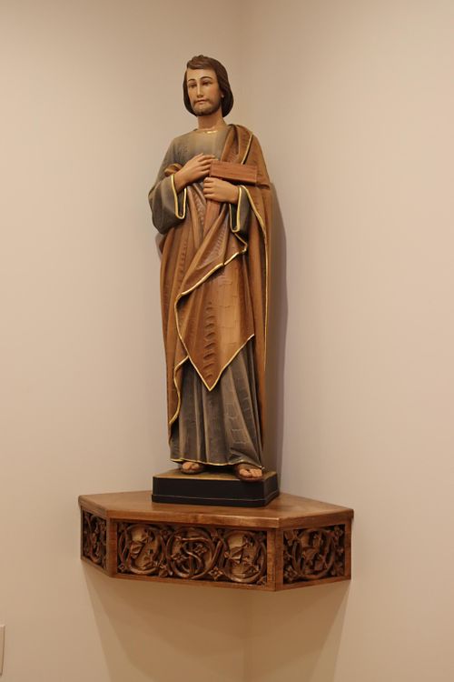 st joseph statue on his new shelf hand-carved by Wes Baker