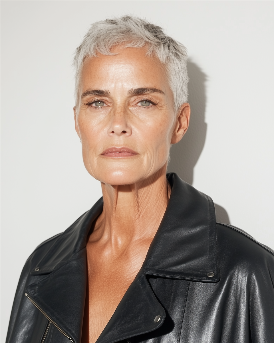 Confident silver haired mature model