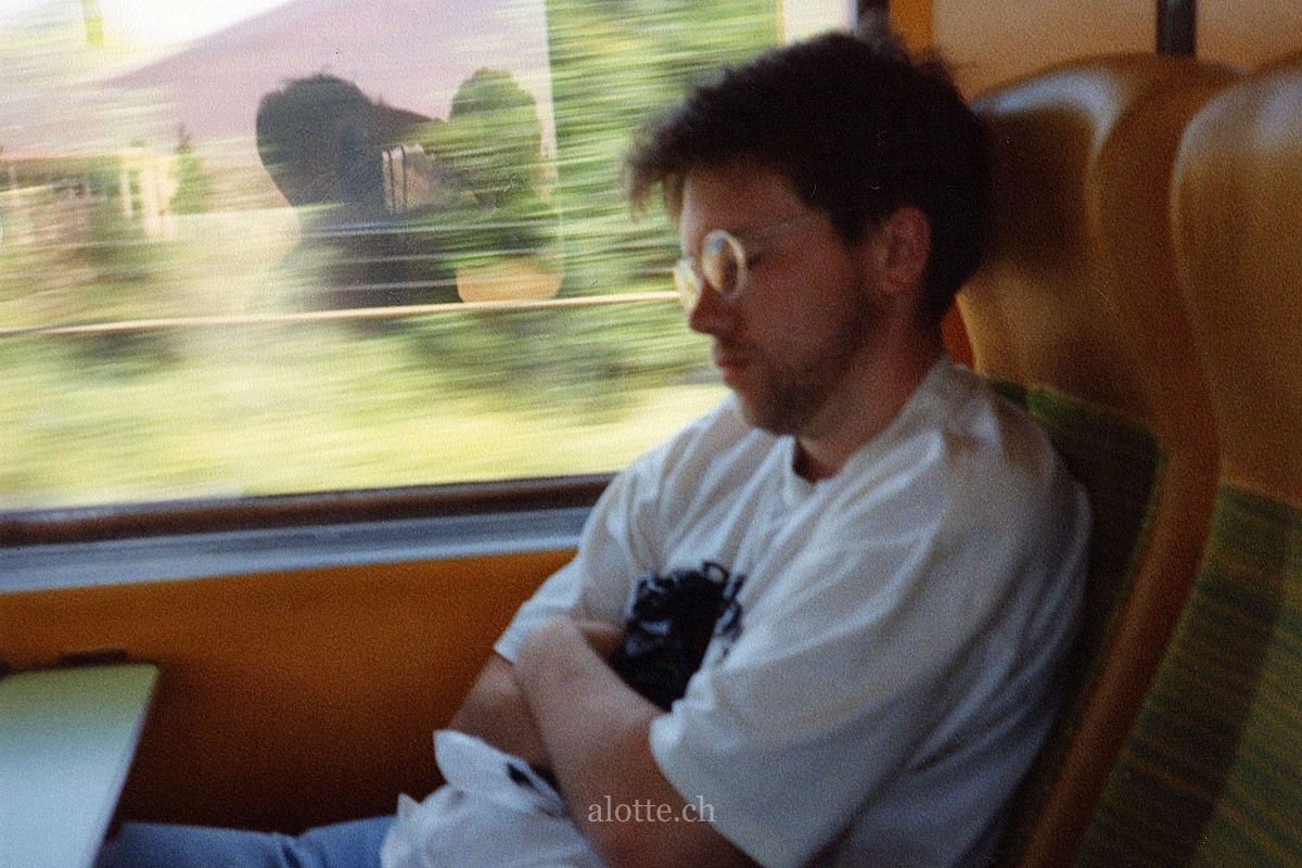 Image of Matt on a train Interrail Tour summer 1995
