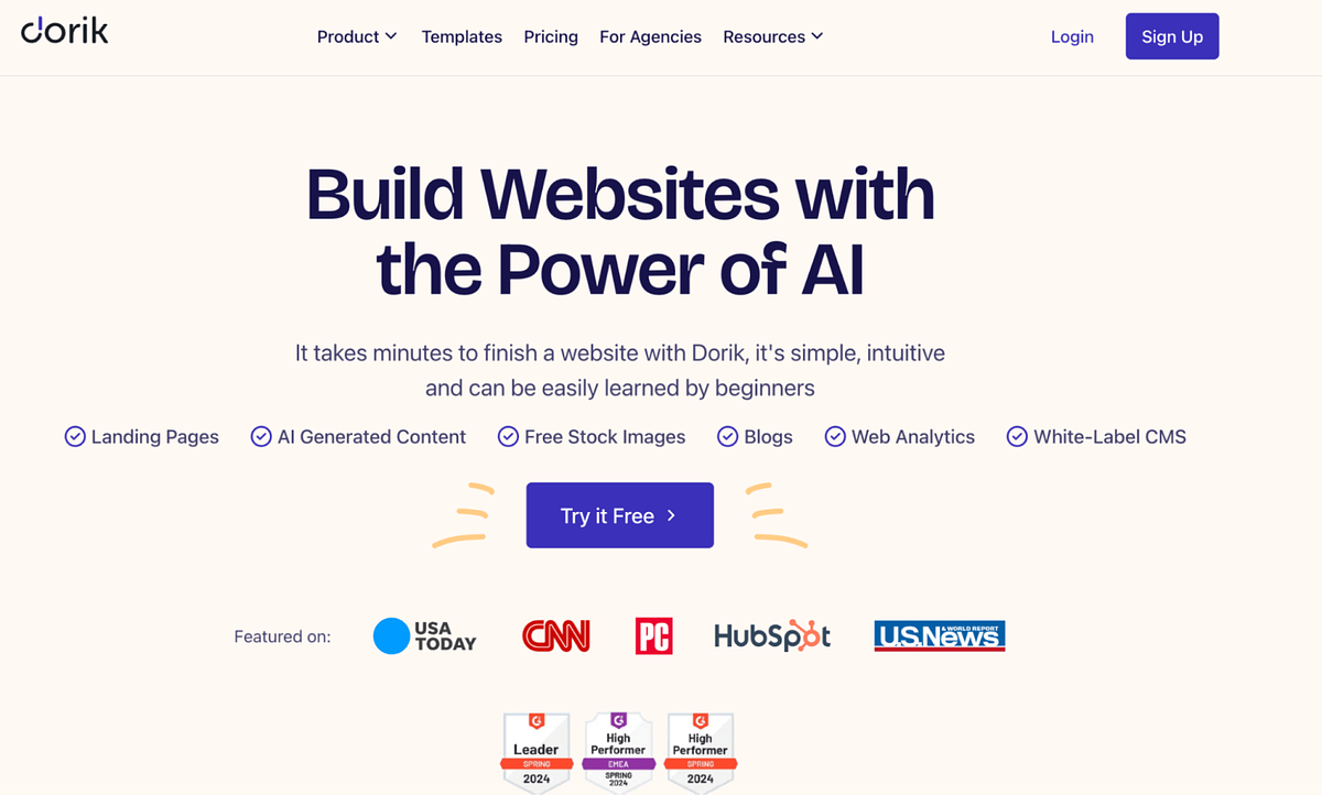 Imagen de la página de inicio de Dorik
