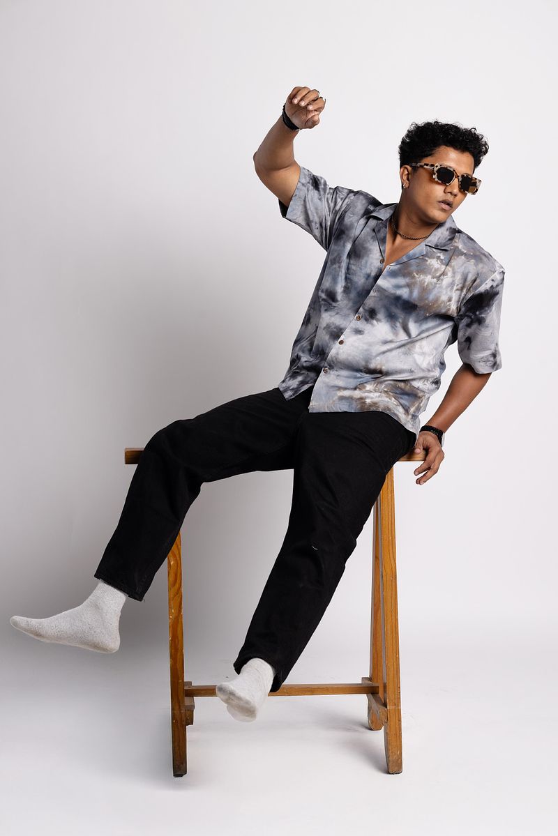 Cuban Collar Shirt Charcoal Sky (Gray Black)