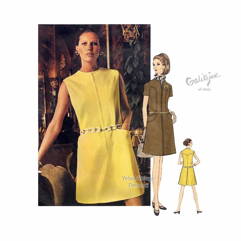 60s Galitzine Vogue Couturier 2162 A Line Dress Pattern
