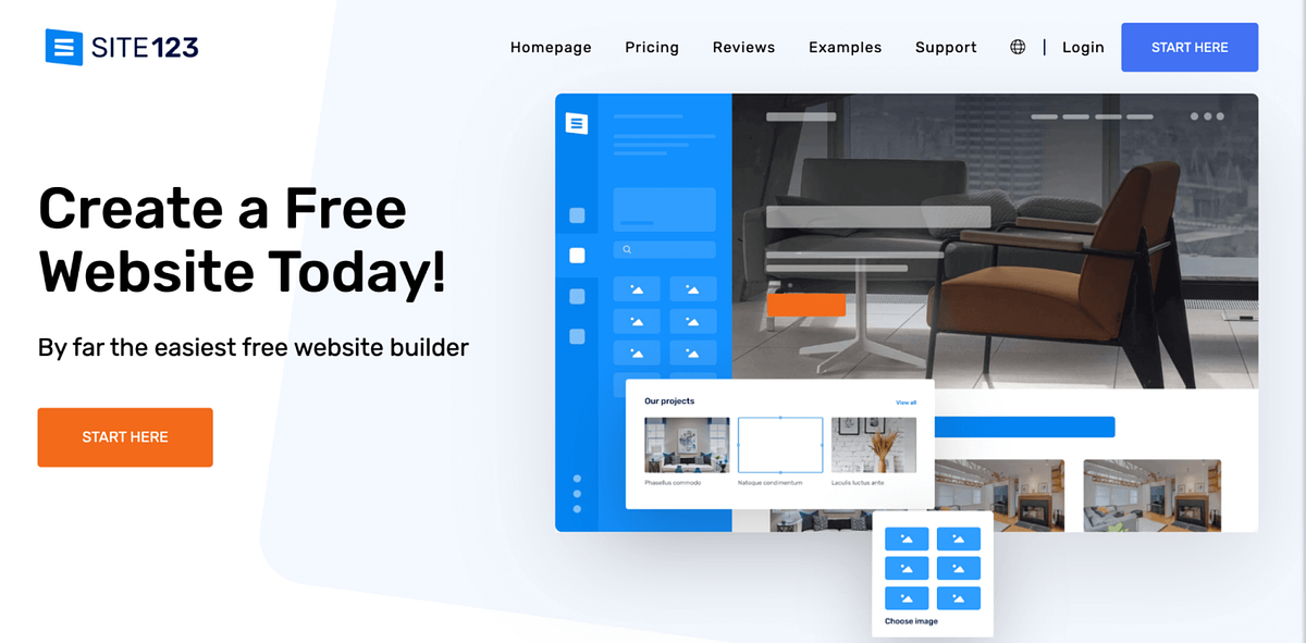 Captura de pantalla de la página de inicio de SITE123