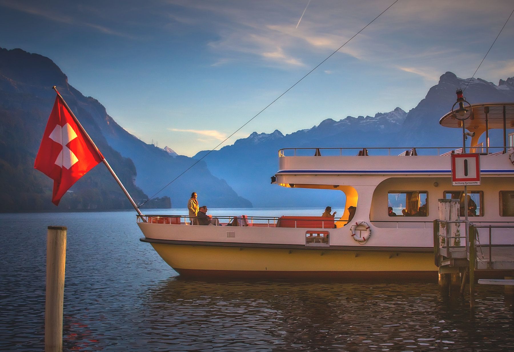 Ferry on Lake Lucerne at Dusk - Lucerne, Switzerland