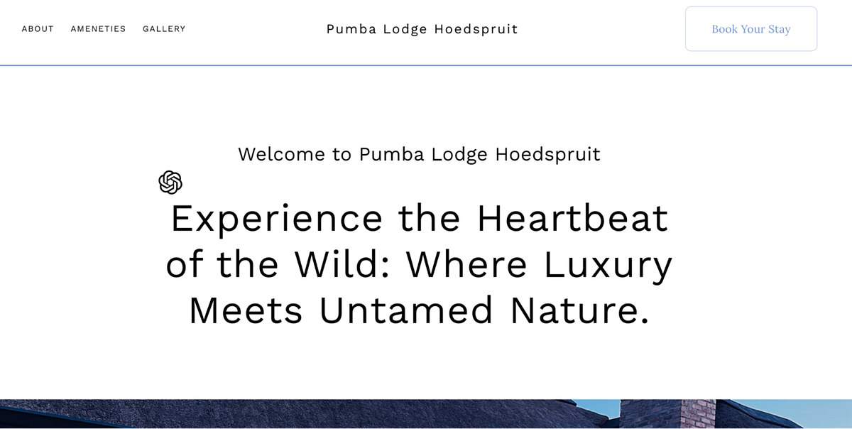 Afbeelding van de website van Pumba Lodge Hoedspruit gemaakt met Pixpa