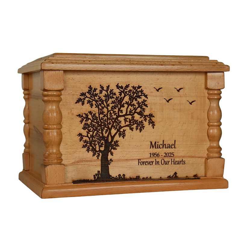Tree of Life Engraved Wooden Urn | Beech Wood