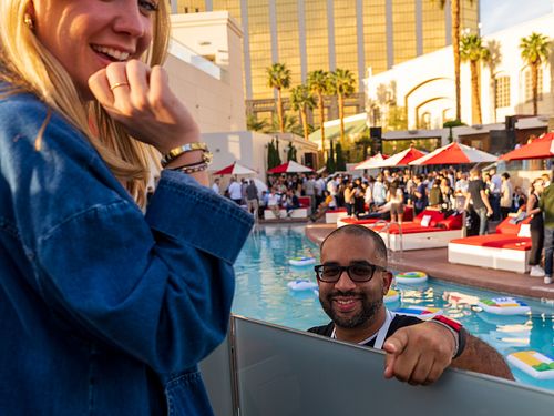 Attendees dancing at the Google Workspaces & Imagine AI Live Conference after party — photographed by David Andrade, Las Vegas