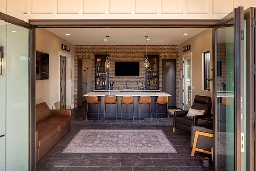 View through bifold glass door from patio