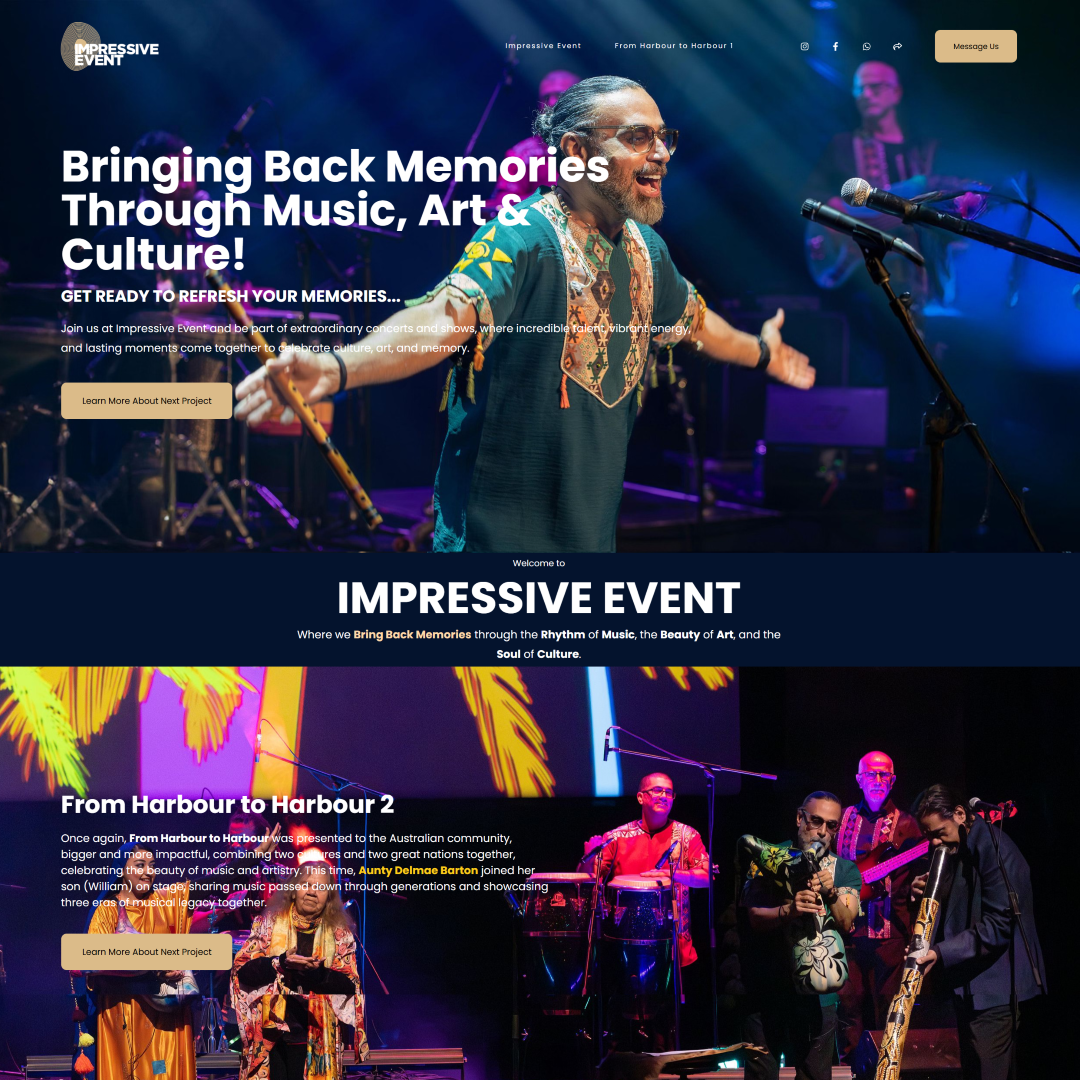 Home section screenshot that showcase Music Event info's