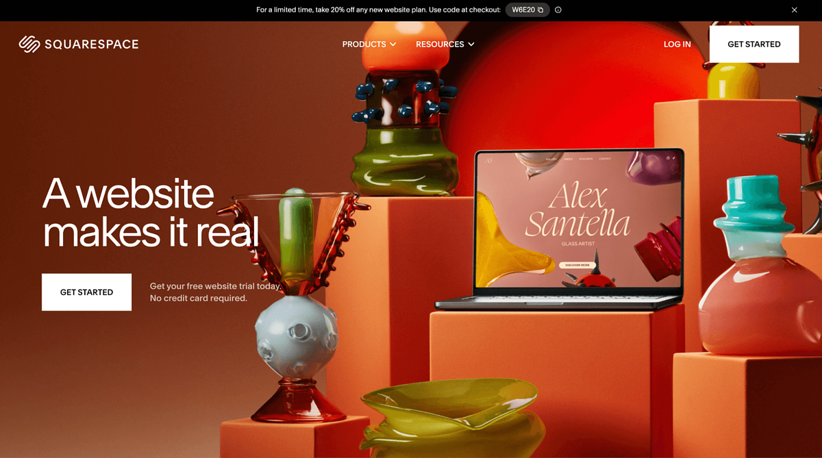 Screenshot of Squarespace homepage