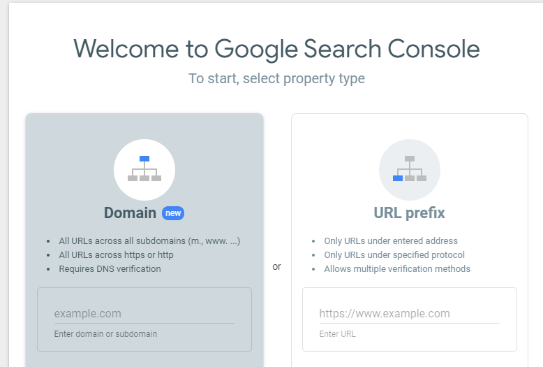 Google Search Console — dodawanie nieruchomości