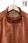 SKINS Odh : Leather Moto Jacket with Stand Collar (Cognac Brown)