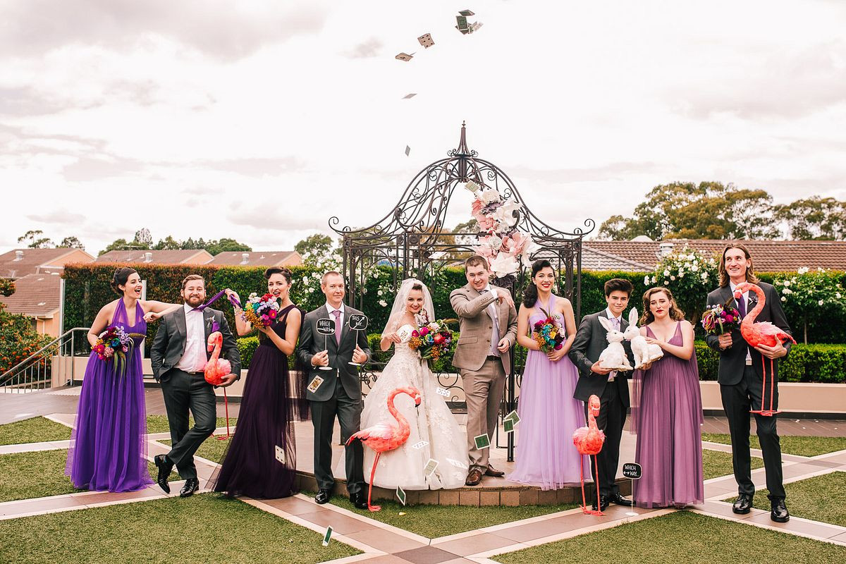Alice in the Wonderland themed wedding bridal party at the Eternal Garden, Curzon Hall.