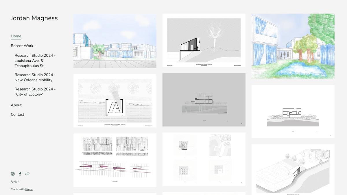 Site Web du portfolio de l'étudiant en architecture de Jordan Magness.