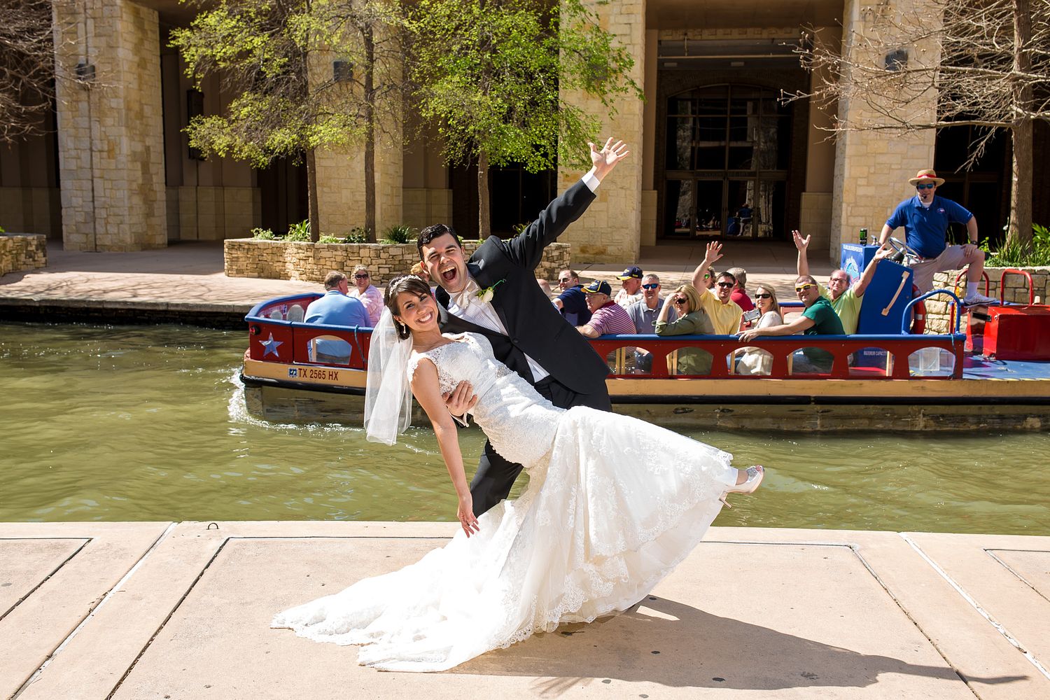 Bride and groom portrait riverwalk San Antonio wedding photographer