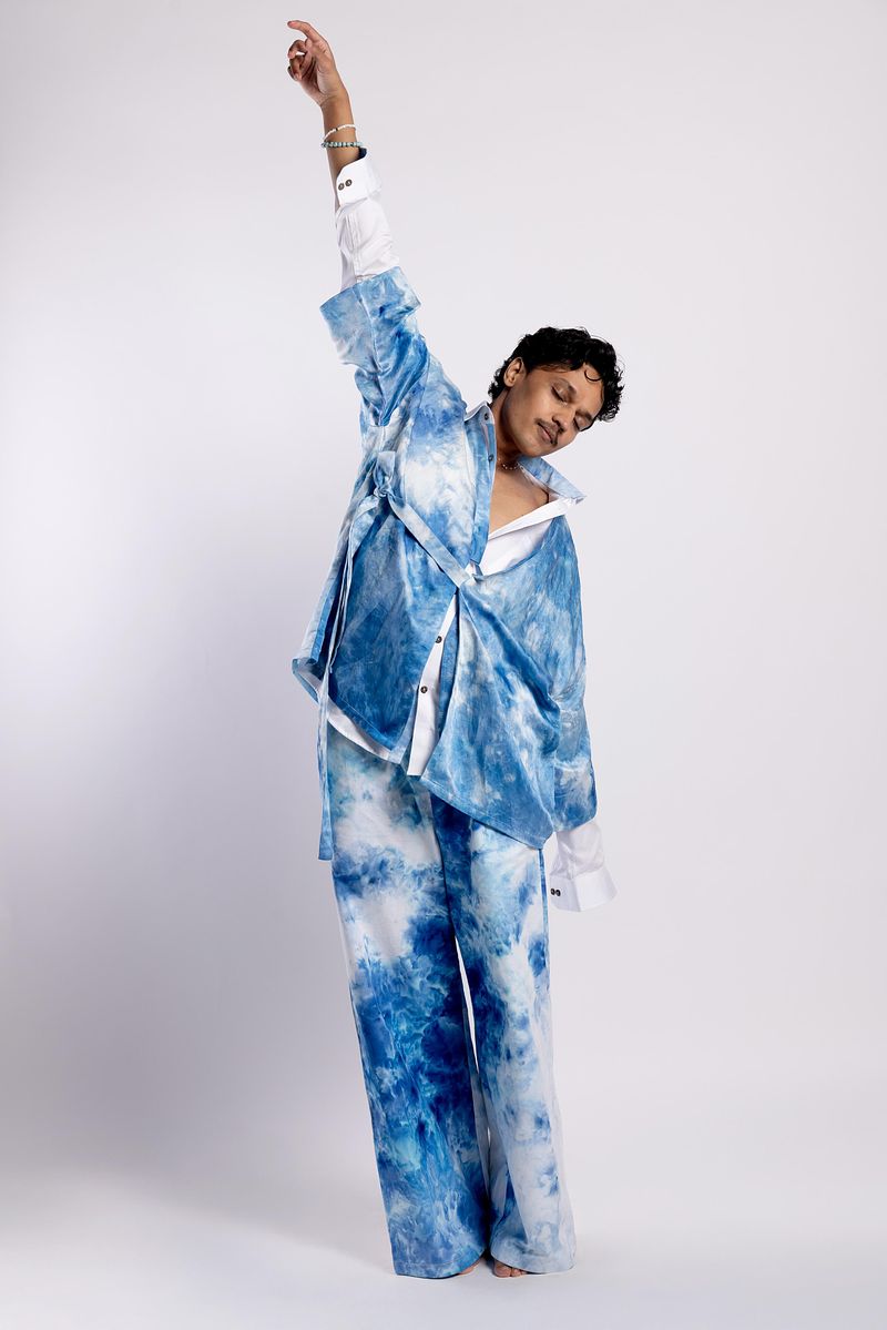 Linen Satin Kimono Jacket - Summer Sky