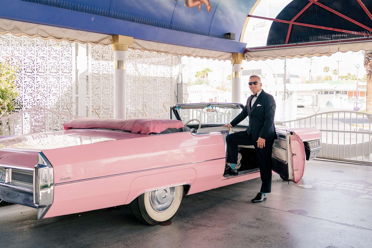 The Pink Cadillac at Little White Chapel, Las Vegas Nevada (Elopement)