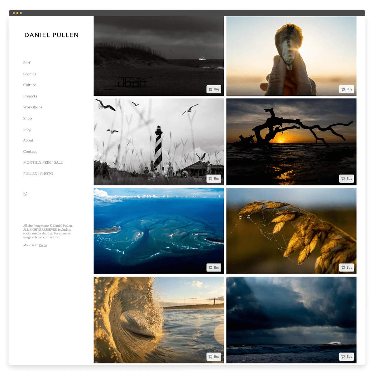 Страница интернет-магазина Дэниела Пуллена