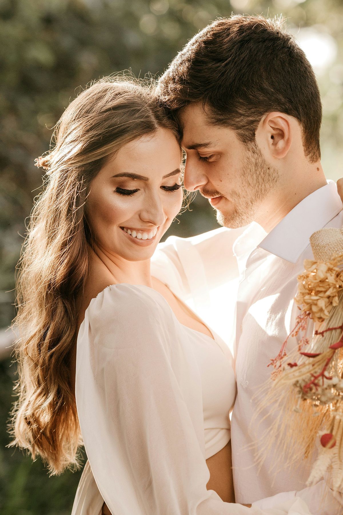Bride and groom sharing a moment on their wedding day.