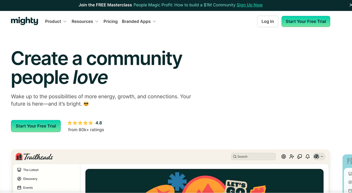 Homepage of Mighty Networks