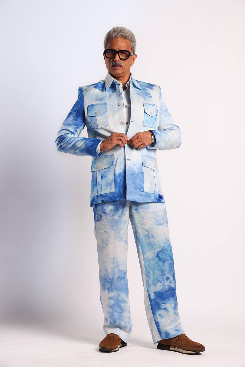 Linen Satin Safari Blazer - Summer Sky