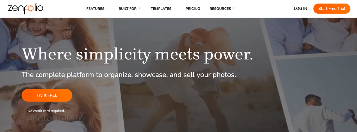 Homepage van websitebouwer Zenfolio