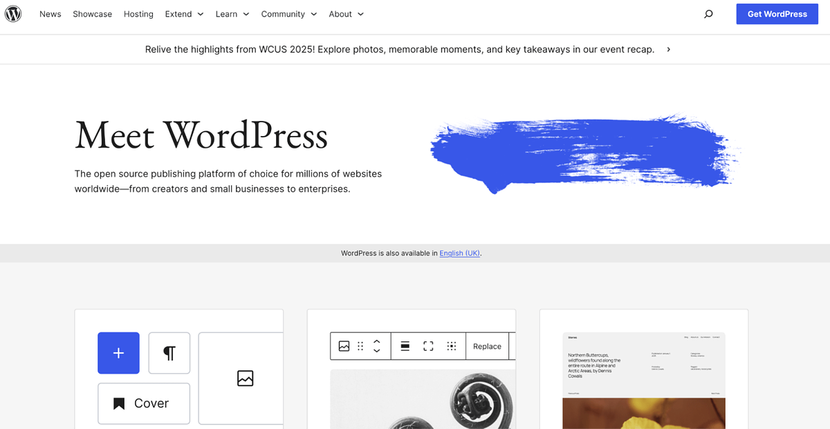 Screenshot der WordPress-Startseite