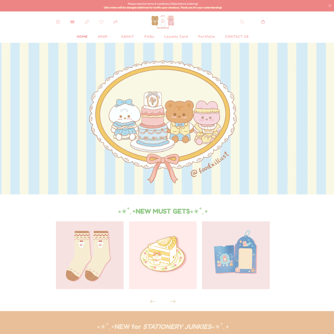 Скриншот портфолио Foodxillust, демонстрирующий иллюстрации на тему еды.