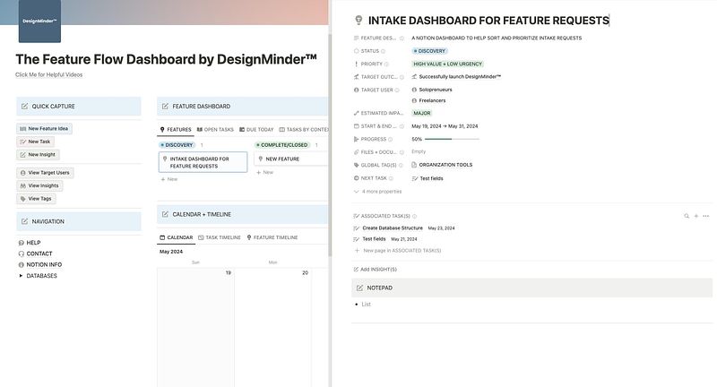 The Feature Flow Dashboard Template by DesignMinder™