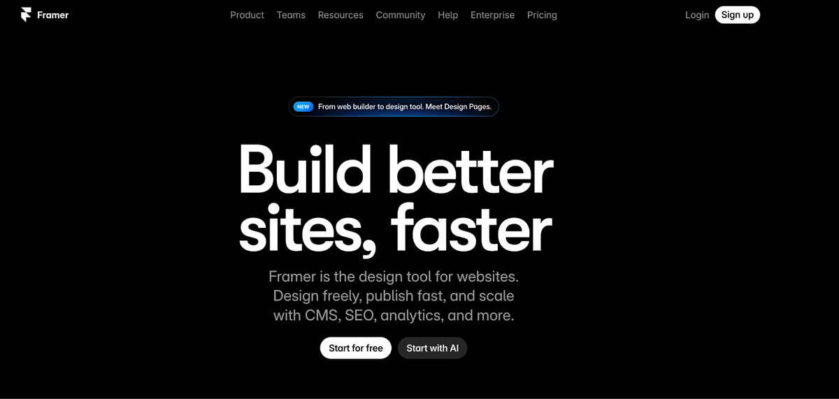 Screenshot of Framer's homepage