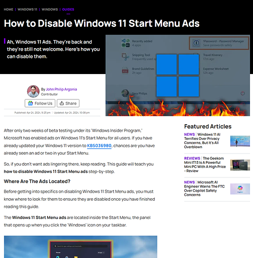 How to Disable Windows 11 Start Menu Ads Step-By-Step