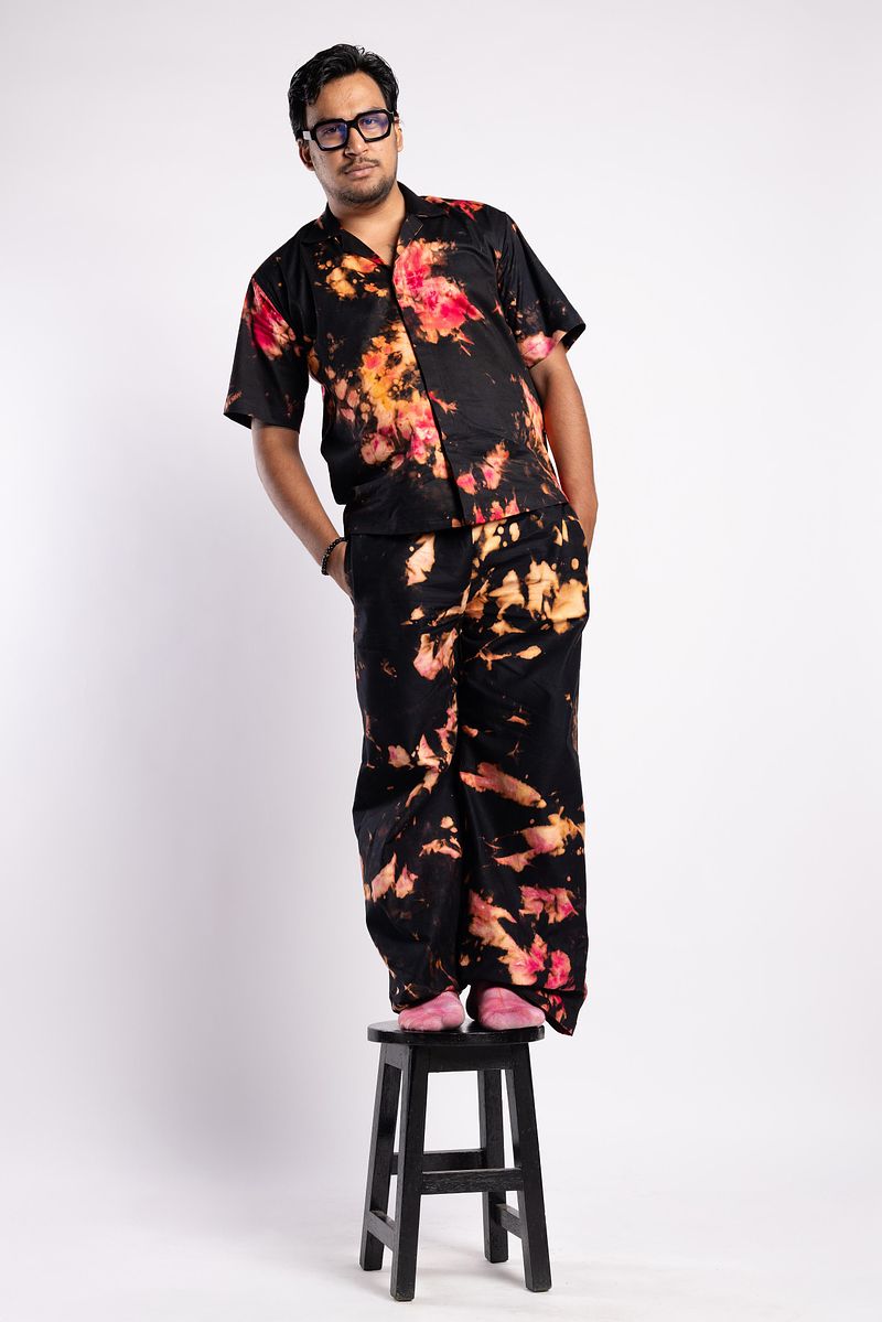 Cuban Collar Shirt Reverse Dyed Eclipse Night (Black Rose)