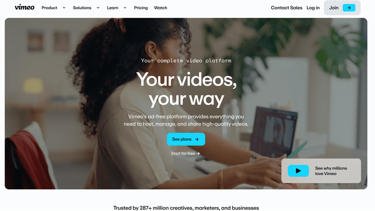 Screenshot of Vimeo's home page
