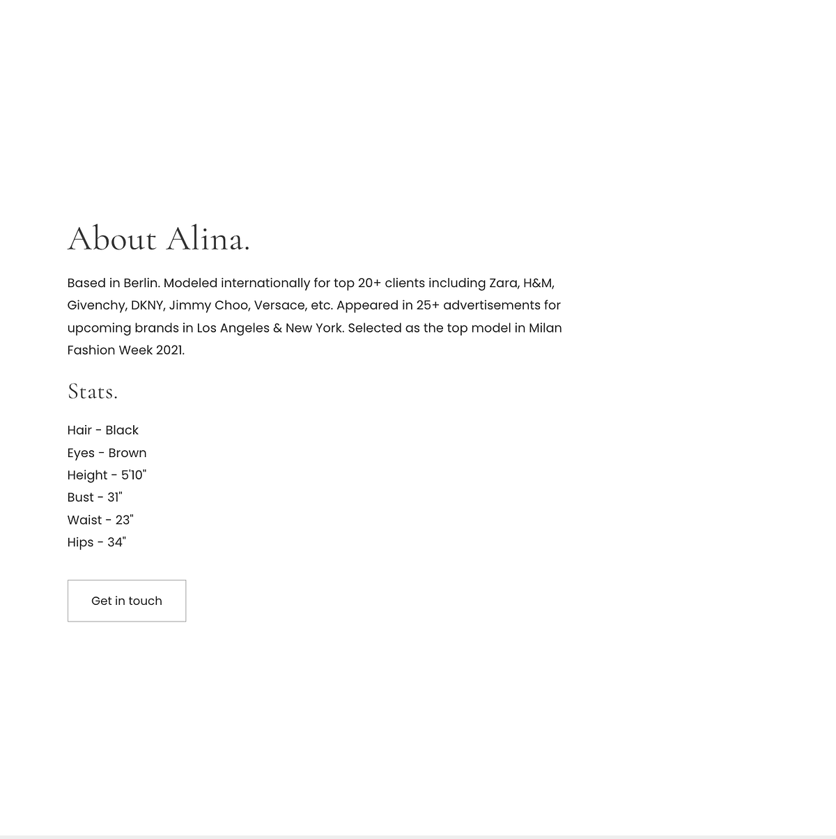 Exemplo de características físicas em um currículo de ator online