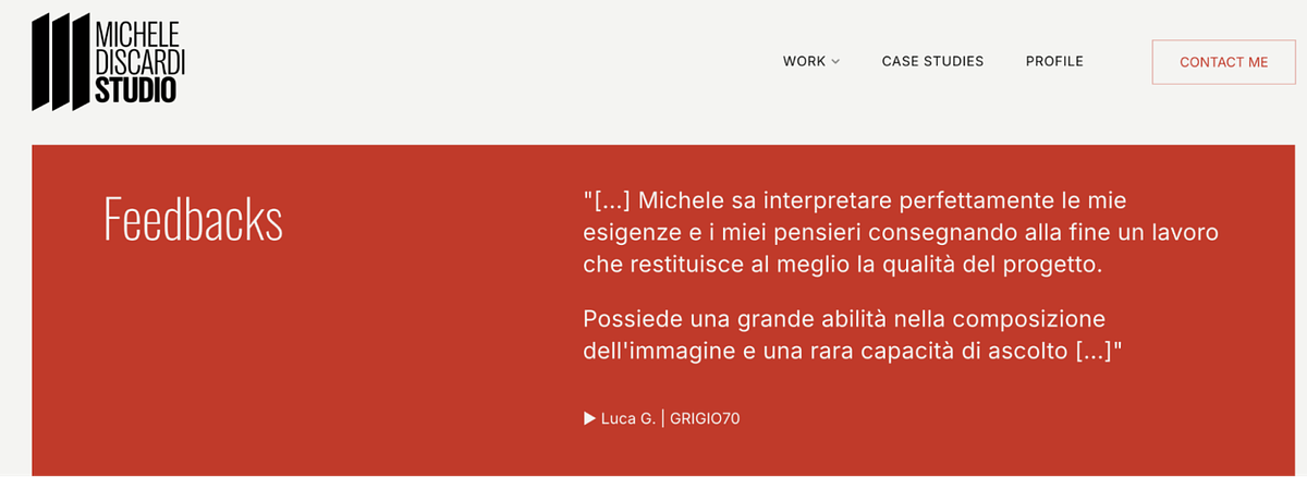 Sitio web del portafolio de fotografía de Michele Discardi