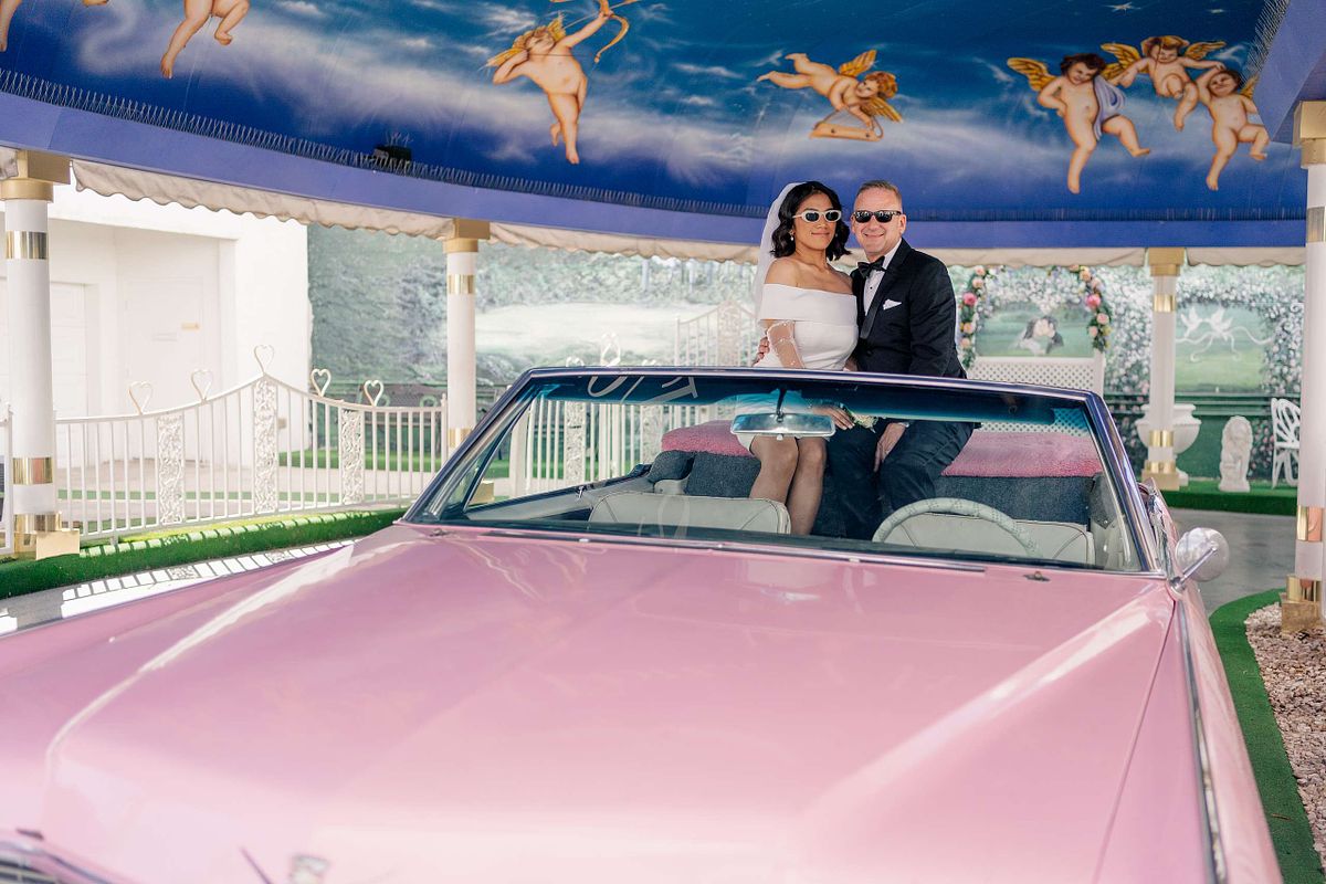 The Pink Cadillac at Little White Chapel, Las Vegas Nevada (Elopement)