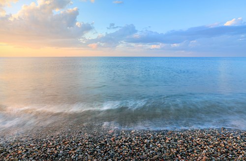 Long Island Sound atmospheric shoreline seascape.