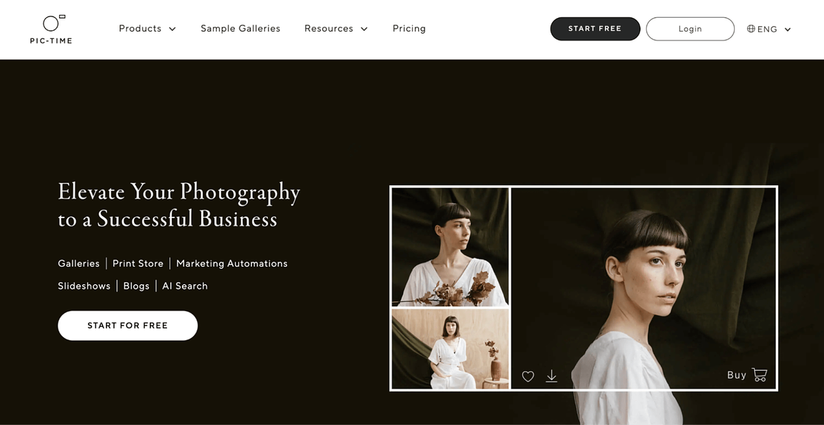 Pic-Time website builder home page