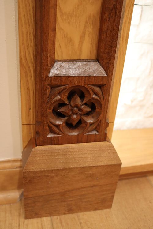 detail of the virgin's bower flower in the quatrefoil in the Sisters' Chapel