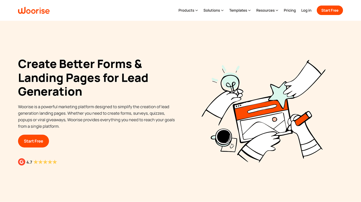Captura de pantalla de la página de inicio de Woorise