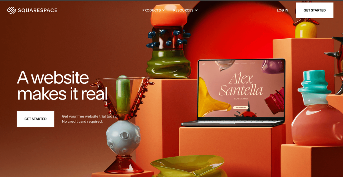 Screenshot della homepage di Squarespace