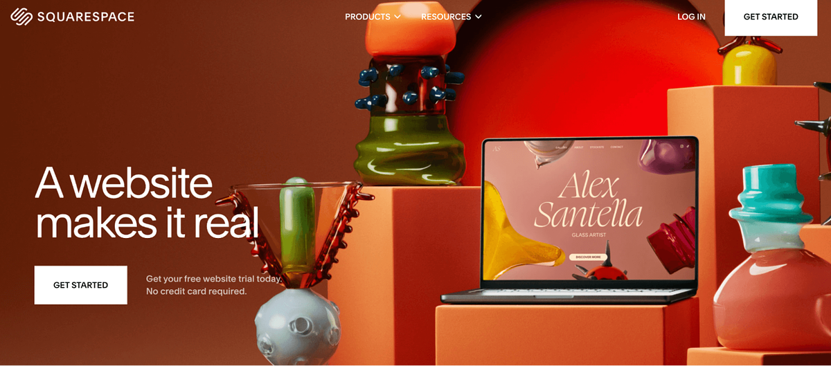 Screenshot della home page di Squarespace