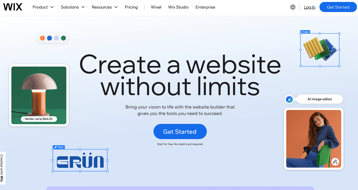 Скриншот домашней страницы Wix