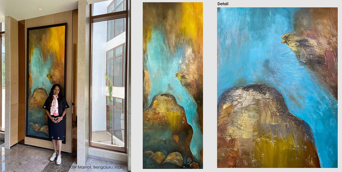 Modern Indian abstract art by Shan Re, blending traditional soul with global contemporary design for international collectors and designers