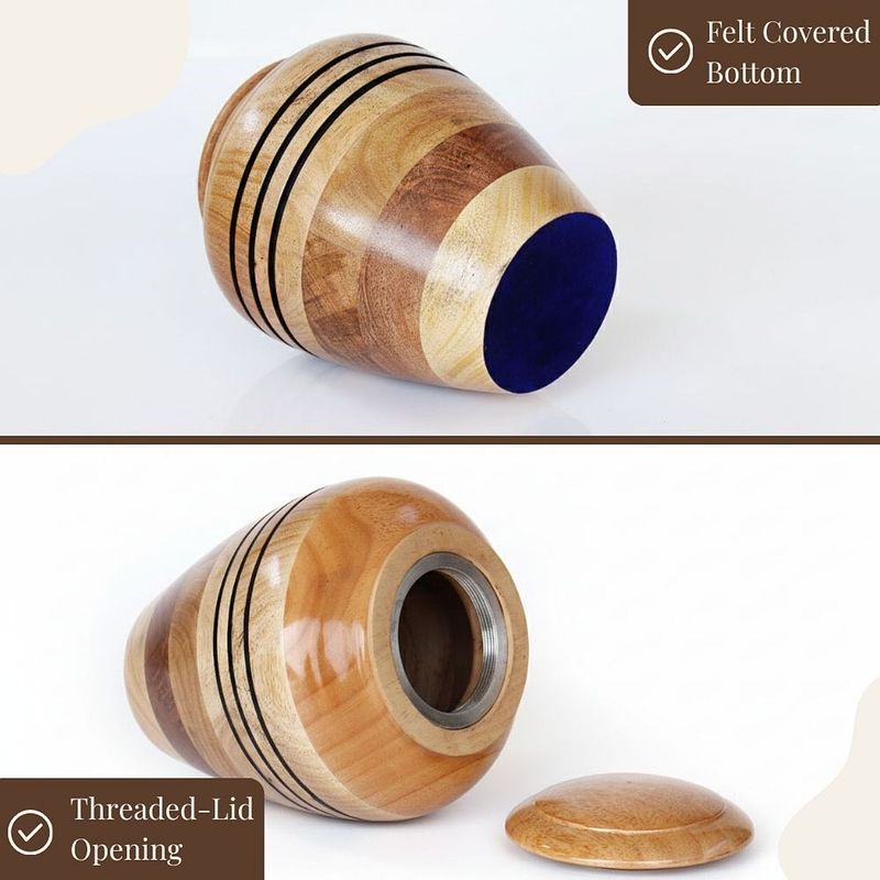 Classic Engraved Lines Wooden Cremation Urn – Handmade Natural Memorial